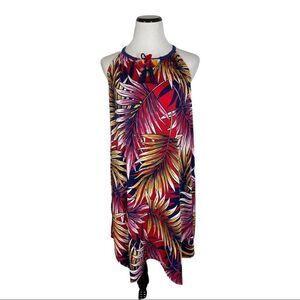 Studio JPR Halter Summer Dress Palm Leaves Red Blue Tassels Size Small